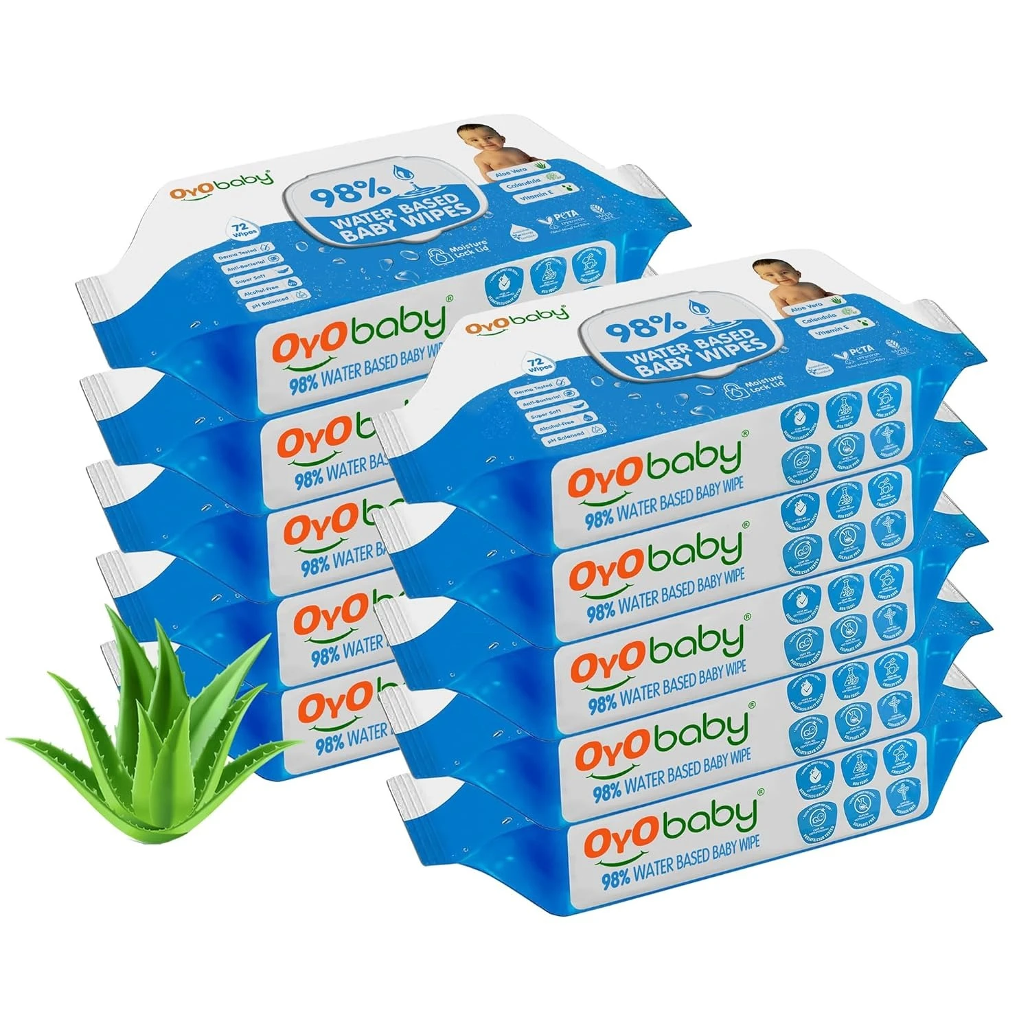 OYO BABY Wipes for new born baby with Lid | 72 Wipes x Pack of 10-720 Wipes for kid | Extra Thick & Moist Wet Vipes for Babies | Prevents Skin Redness & Rashes | Enriched with Aloe Vera, Vitamin E