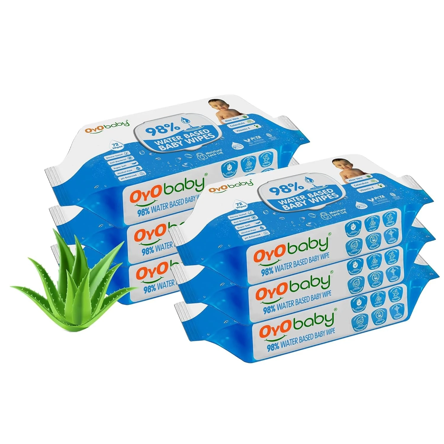 OYO BABY Pure Water Wipes for New Born Babies with Lid | Offers Combo Wet Wipes | Baby Water Wipes for Baby's Pack of 6 (432 Tissue)