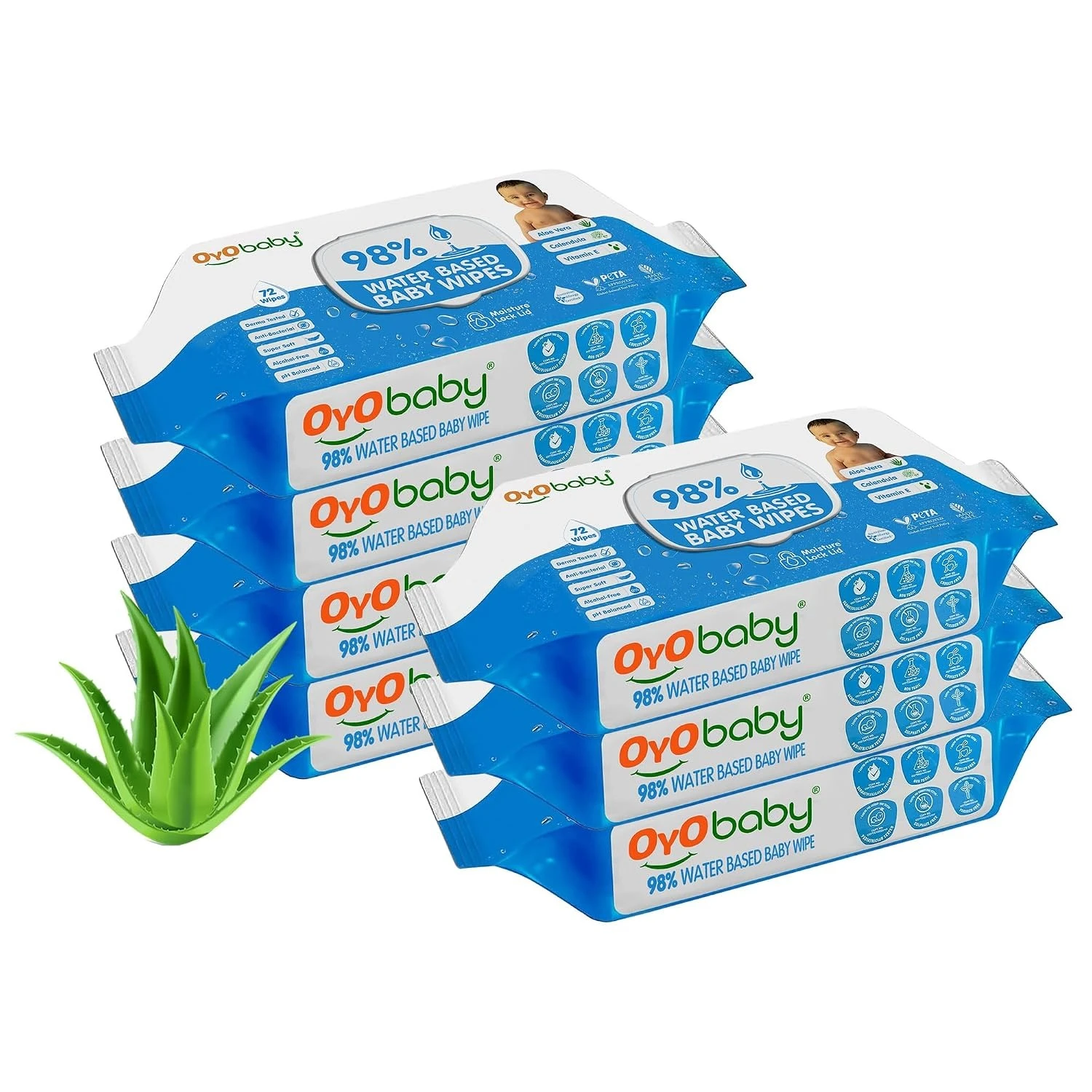 OYO BABY Wipes for new born baby with Lid | 72 Wipes x Pack of 7-504 Wipes for kid | Extra Thick & Moist Wet Vipes for Babies | Prevents Skin Redness & Rashes | Enriched with Aloe Vera, Vitamin E
