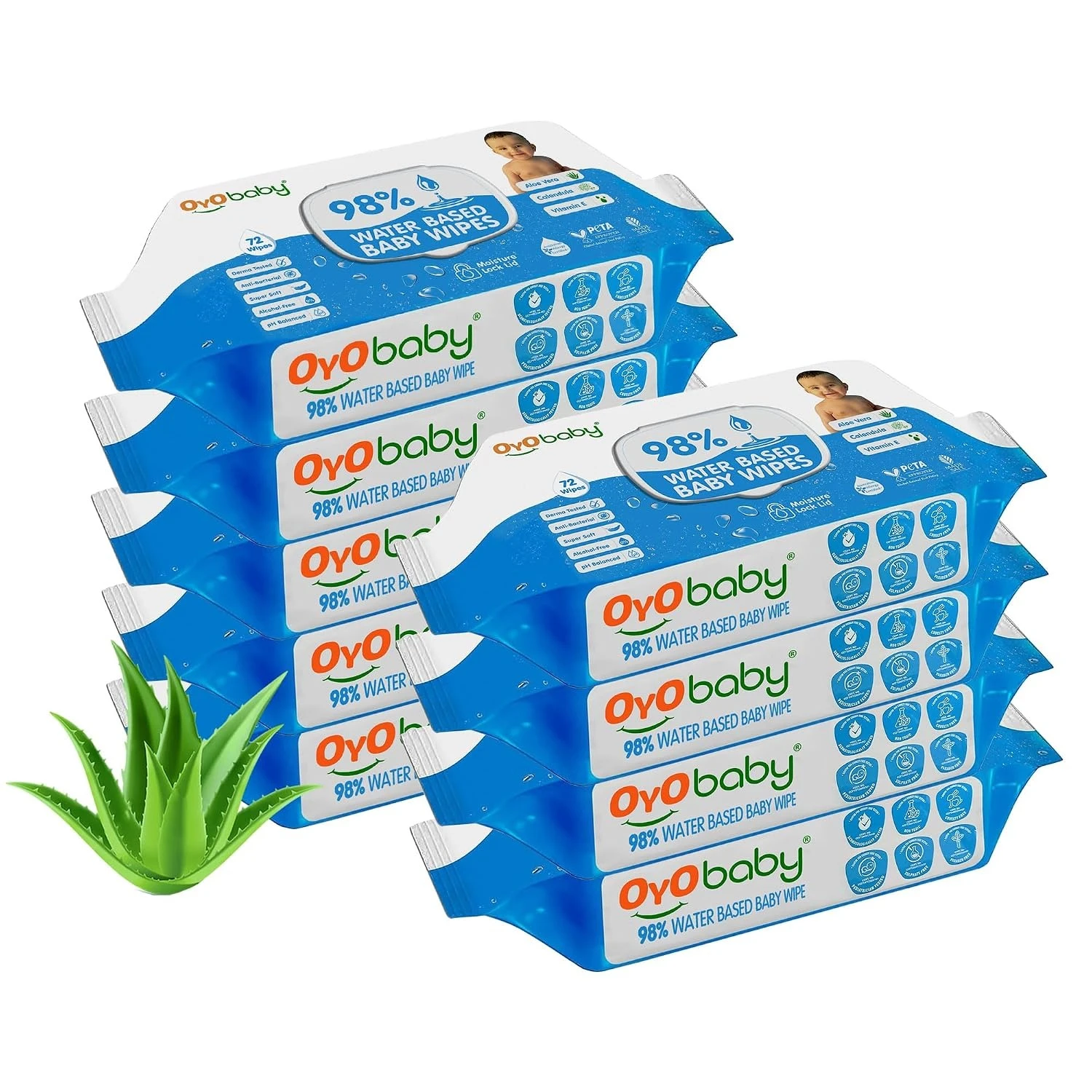 OYO BABY Wipes for new born baby with Lid | 72 Wipes x Pack of 9-648 Wipes for kid | Extra Thick & Moist Wet Vipes for Babies | Prevents Skin Redness & Rashes | Enriched with Aloe Vera, Vitamin E