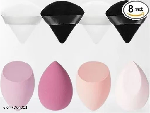 4 Pcs Makeup Sponge Beauty Blender with Egg Case with 4 Pcs Powder Puff Triangle Soft Powder Sponge Reusable Cosmetic Foundation Wet Dry Makeup Set Multi-colored e8