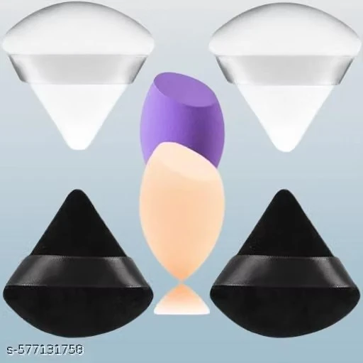 6 Pcs Makeup Sponge Set,Triangle Powder Puff and Beauty Blender,Make Up Sponges for Face,Velour Powder Puff for Loose Powder Mineral Powder Foundation Makeup Tools-Nude/Purple D9