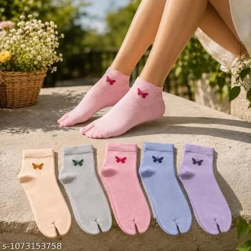 Women Ankle Socks Pack of 5 | Soft Cotton Blend Butterfly Printed Socks | Breathable Comfortable Stretchable Casual Socks for Women & Girls