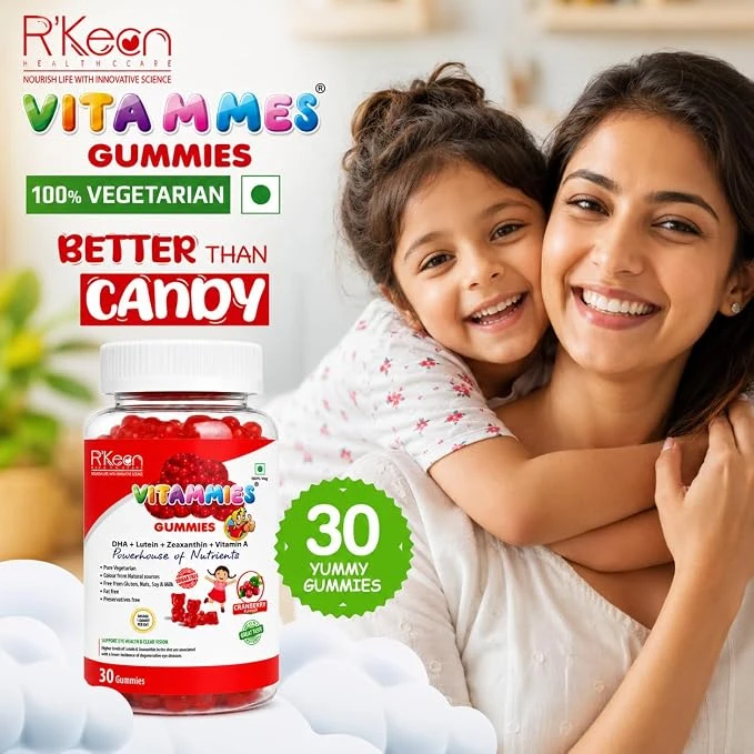 Rkeon Multivitamin Gummies for Kids | Men And Women | hair Growth, Improves immunity, Bone Health | No Added Sugar, Gluten Free, Vegetarian | Cranberry Flavour | 30 Gummies
