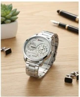 Stylish Men & Boys Black Silicone Strap Square Dial Analog Quartz Watch with Gold Accents