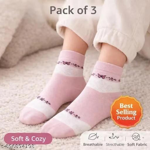 Women’s Soft Cotton Ankle Socks Pack of 3 | Breathable Stretchable Cozy Daily Wear Socks for Girls Stylish Lightweight Comfortable Casual Multicolor Socks for All Season Use
