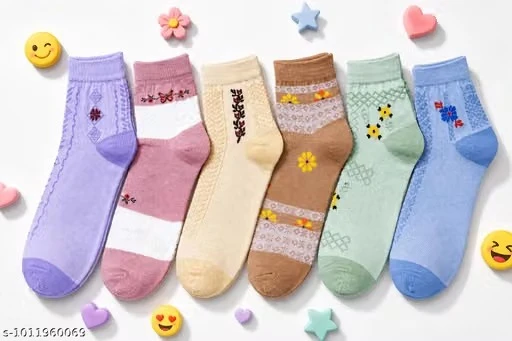 Women's Fashion Ankle Socks Pack of 6 | Designer Cotton Blend Stretchable Lightweight Socks for Office, College & Daily Wear
