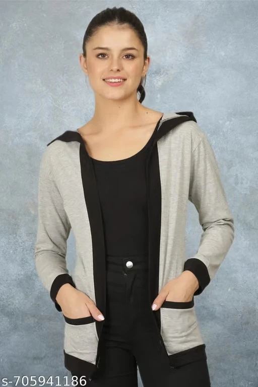 Ddaspration Women Solid Cotton Open-Front Shrug with Long Sleeves