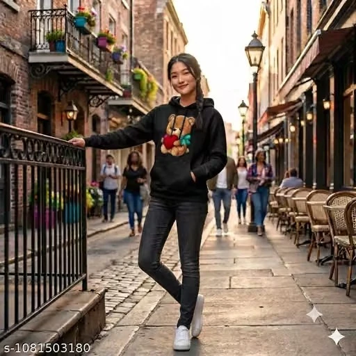 Taddy Bear Black Hoody For Women