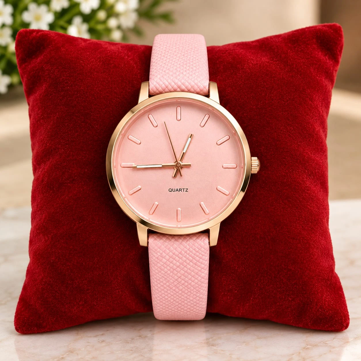 Elegant Pink Analog Wrist Watch for Women – Rose Gold Finish
