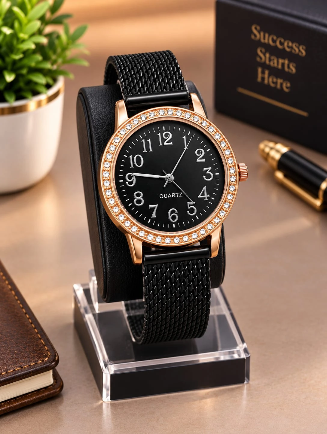 Elegant Black & Rose Gold Fashion Watch for Women