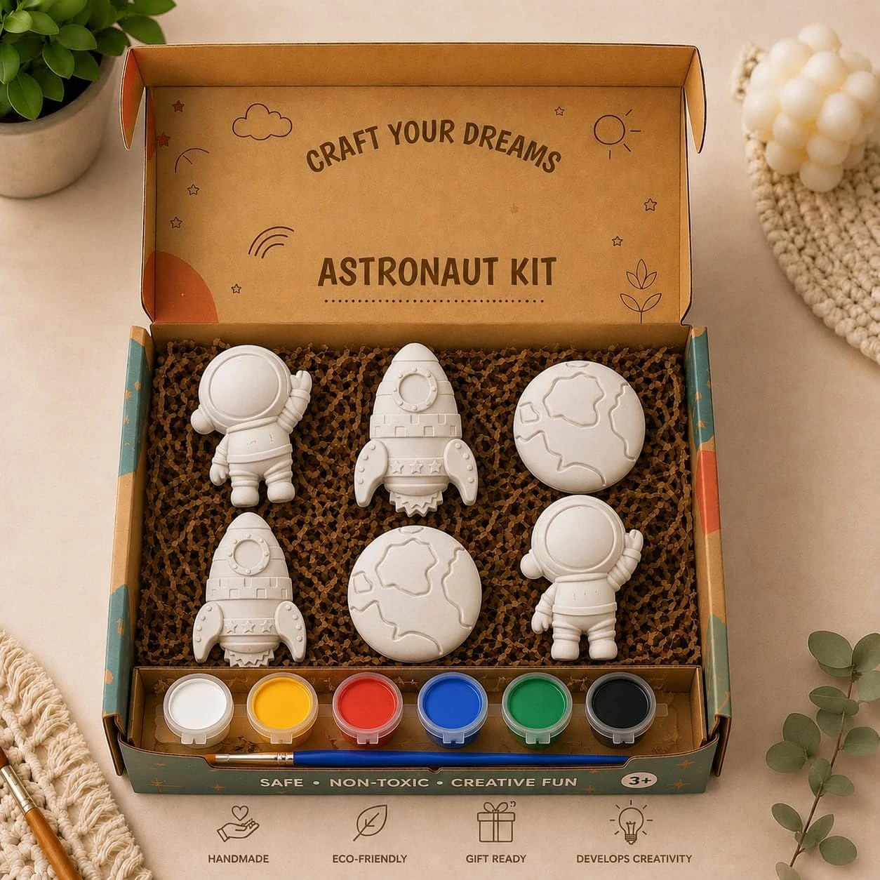 Paint Your Own Plaster Kit • Universe (Box) • 6 Figure • Colour • Brush