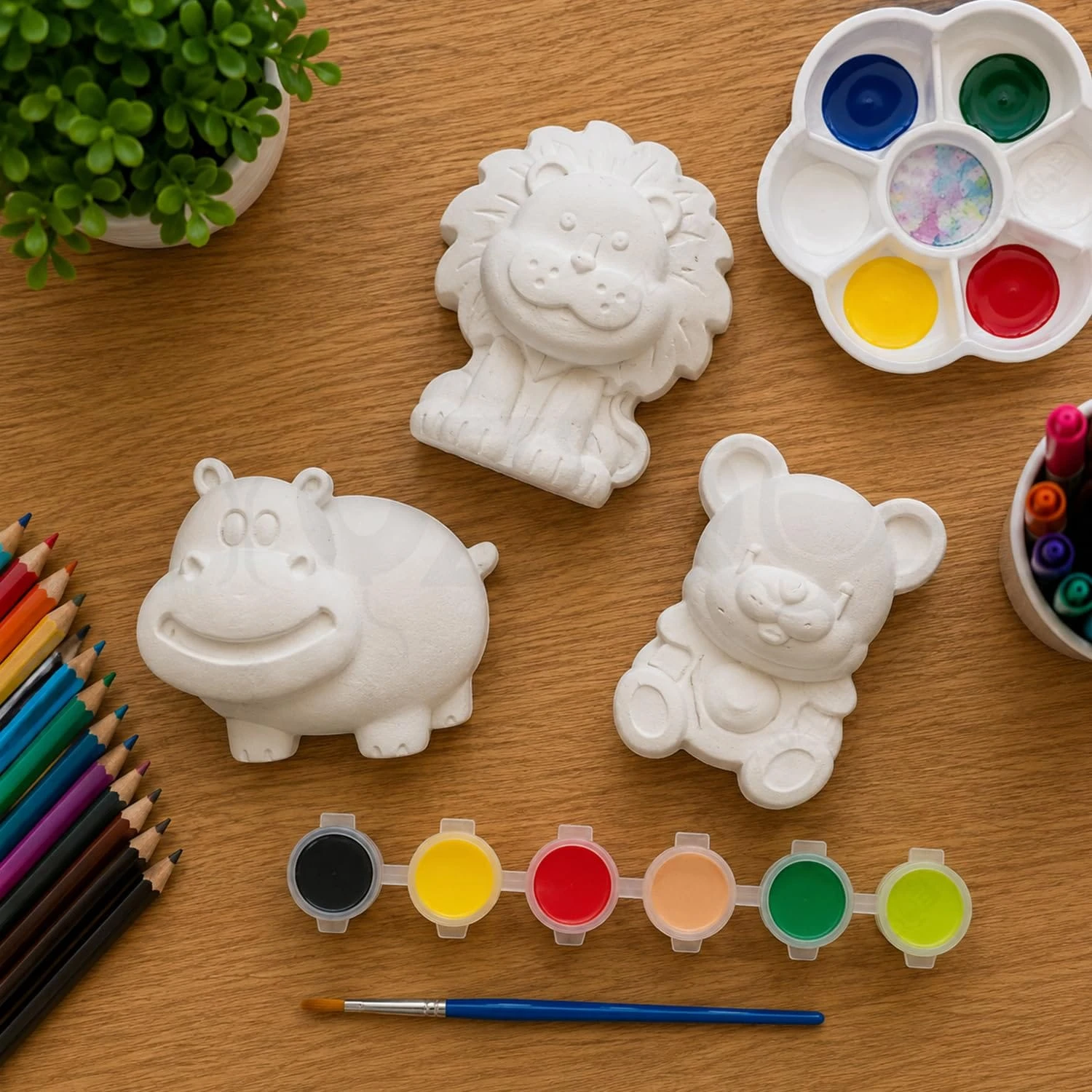 Paint Your Own Plaster Kit • Zoo (box) • 3 Figure • Colour • Brush