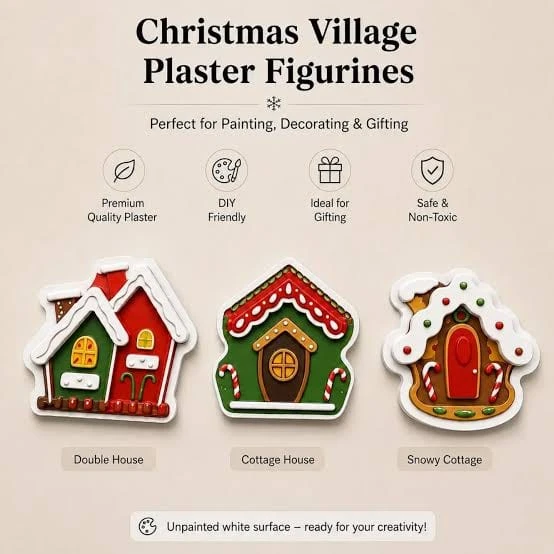 Paint Your Own Plaster Kit • Chritmas House • 3 Figure • Colours • Brush