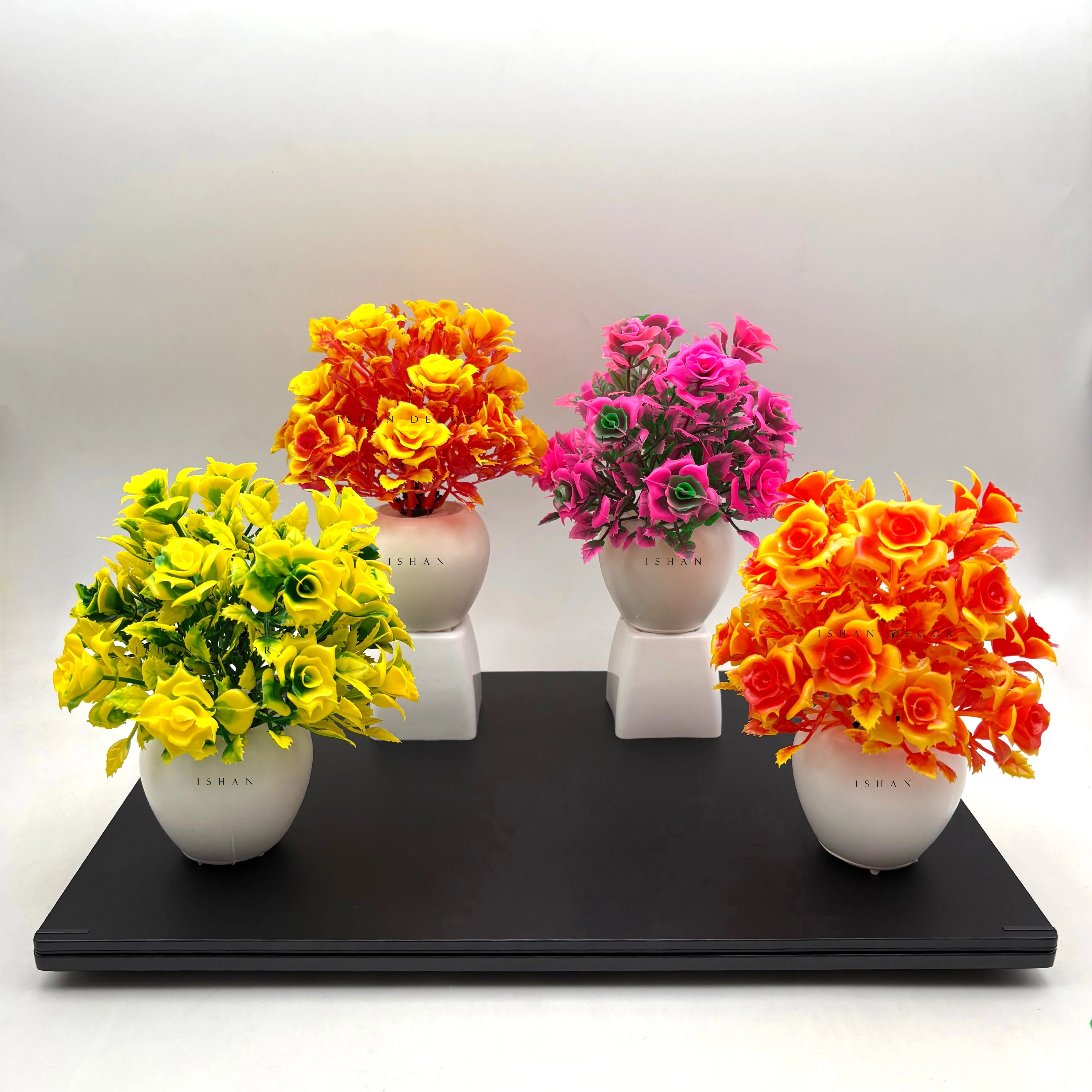 ISHAN DECOR Artificial Plants with Pot for Home Decor Set of 4