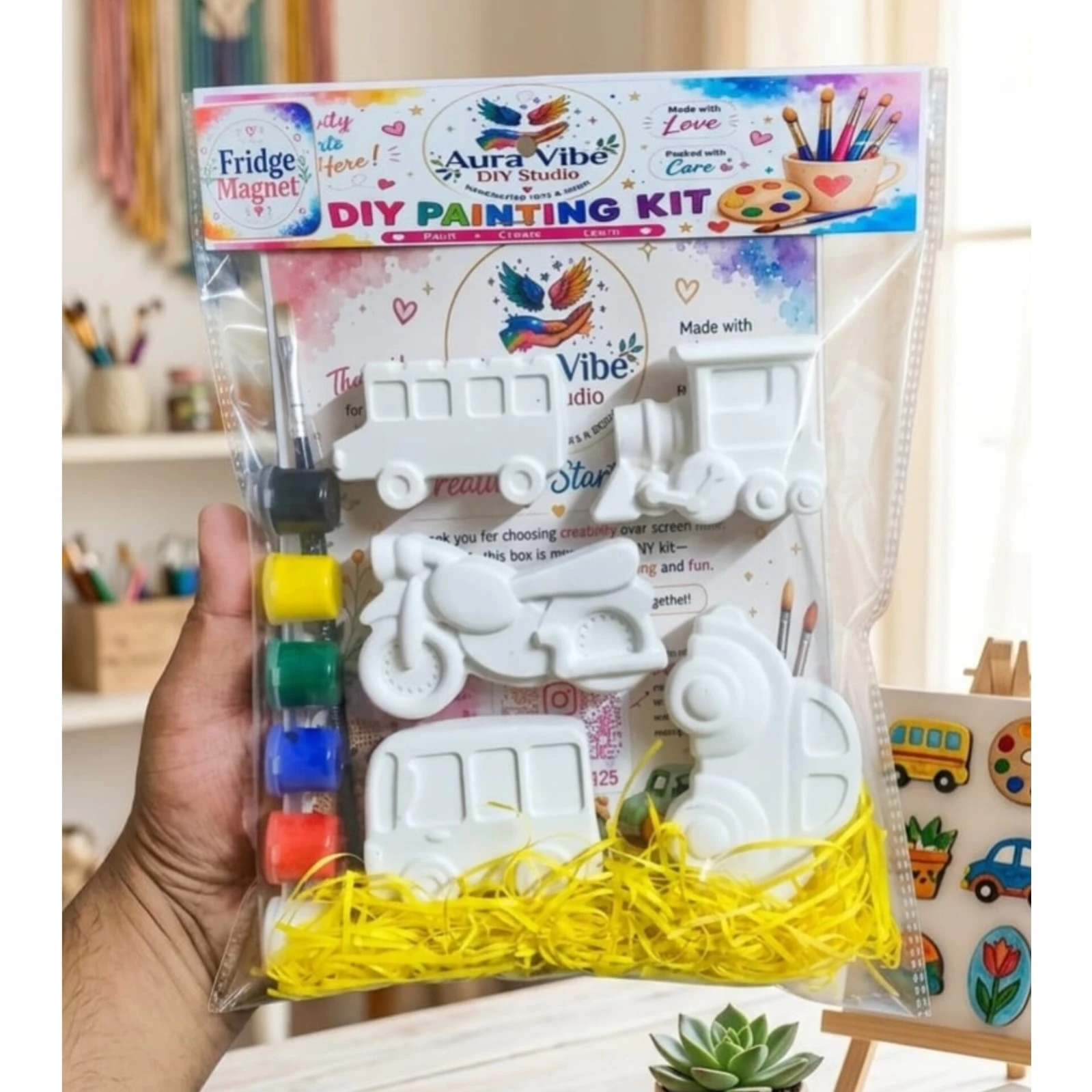 Paint Your Own Plaster Kit • Automobile Theme • 5 Figures • Colour • Brush