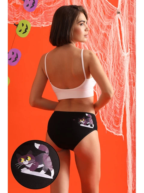 Clovia Women's Cotton Mid Waist Halloween Print Hipster Panty