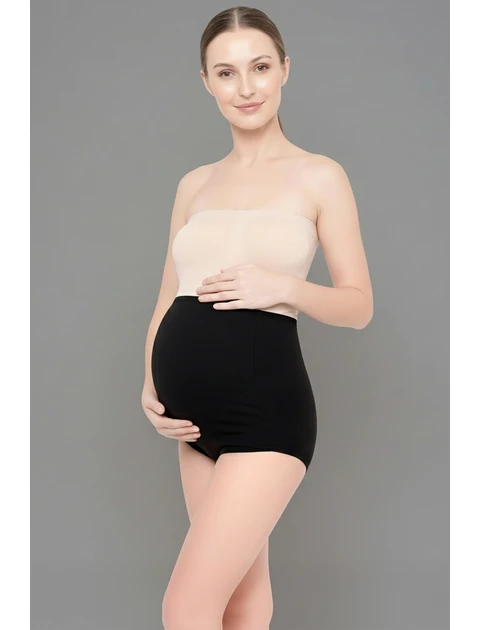Clovia Cotton High Waist Maternity Hipster - Black