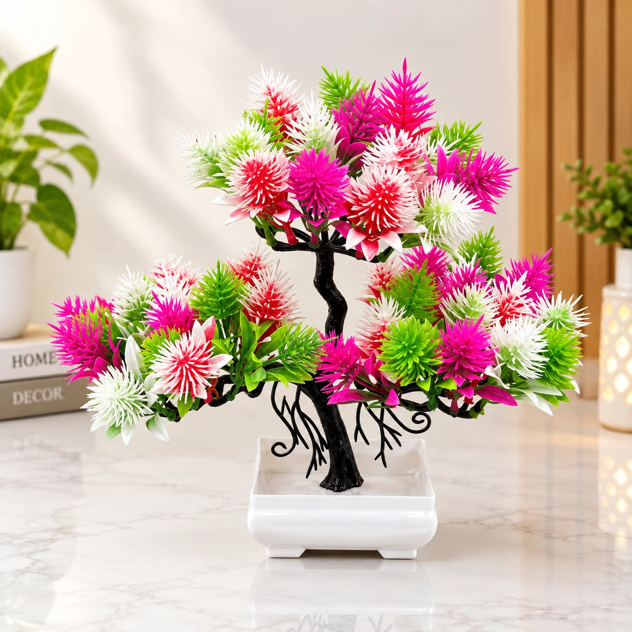 ISHAN DECOR Delightful Poted Artificial Multicolor Decor | Fake Plants | Artificial Plants ( Pack of 1)