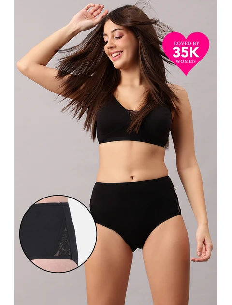 Clovia Women High-Waist Cotton Hipster Panty, Black