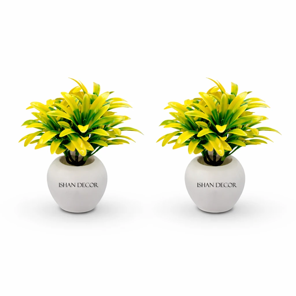 ISHAN DECOR Delightful Poted Artificial Green Decor | Fake Plants | Artificial Plants ( Pack of 1)