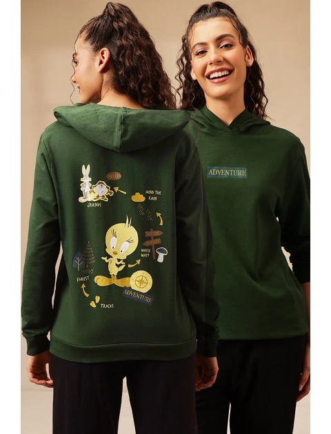 Clovia Women's Terry Cotton Winterwear Sweatshirt with Hoodie