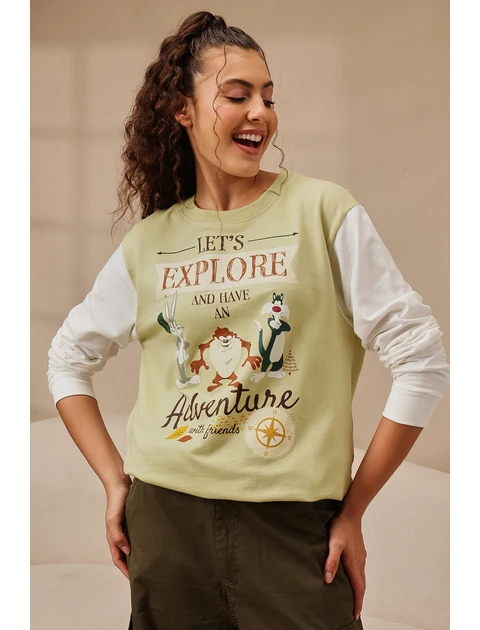 Clovia Terry Cotton Women's Graphic Print Sweatshirt