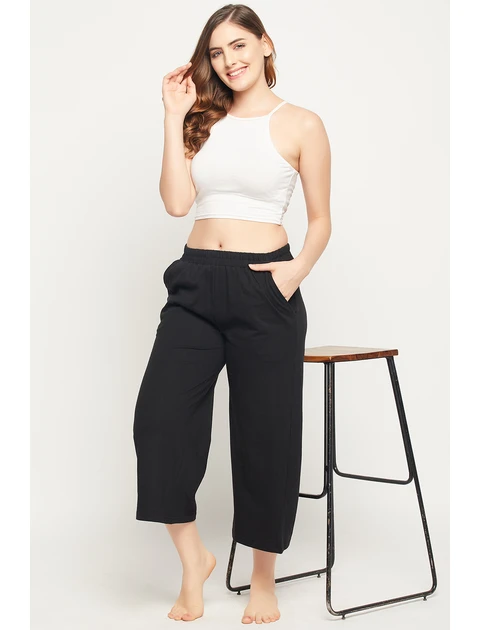 Clovia Women's Cotton Chic Basic Flared Capri with Pocket