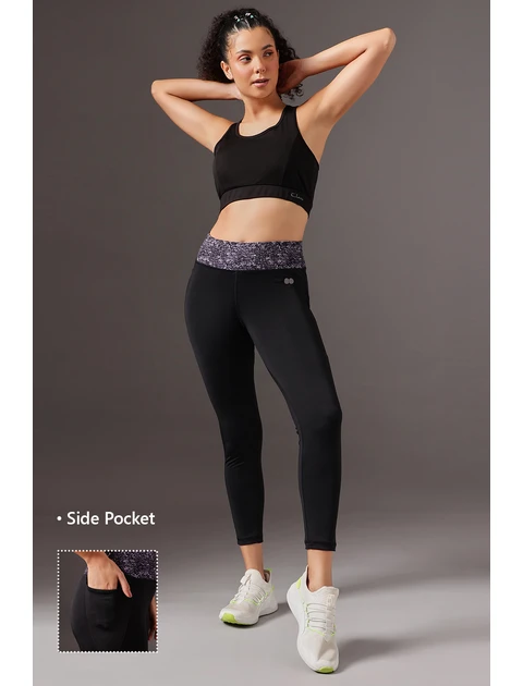 Clovia Women High-Waist Gym Tights – Workout, Black