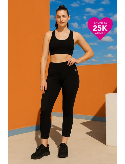 Clovia Women High-Waist Polyester Activewear, Black