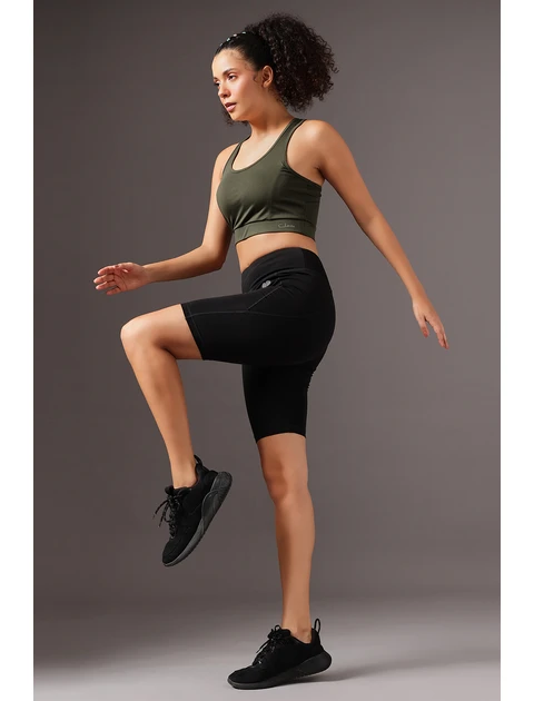 Clovia Women High-Waist Polyester Active Shorts, Black