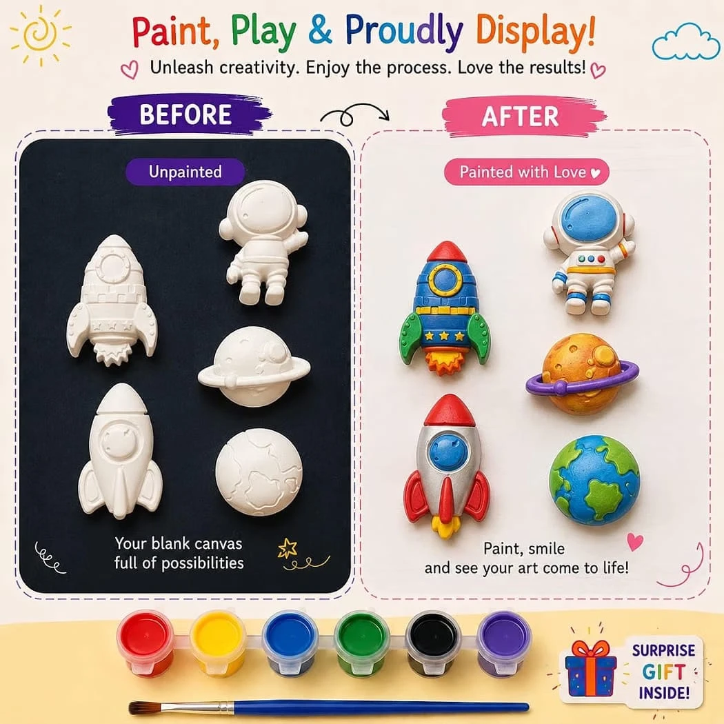 Paint Your Own Plaster Kit • Astronaut Theme • 5 Figures • Colour • Brush