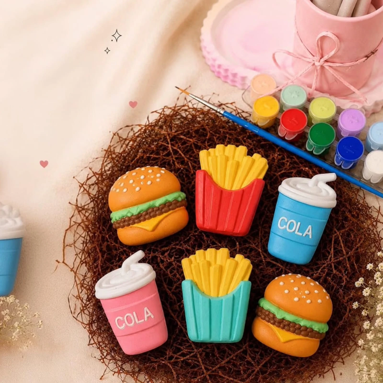 Paint Your Own Plaster Kit • Fast Food Theme • 5 Figures • Colour • Brush