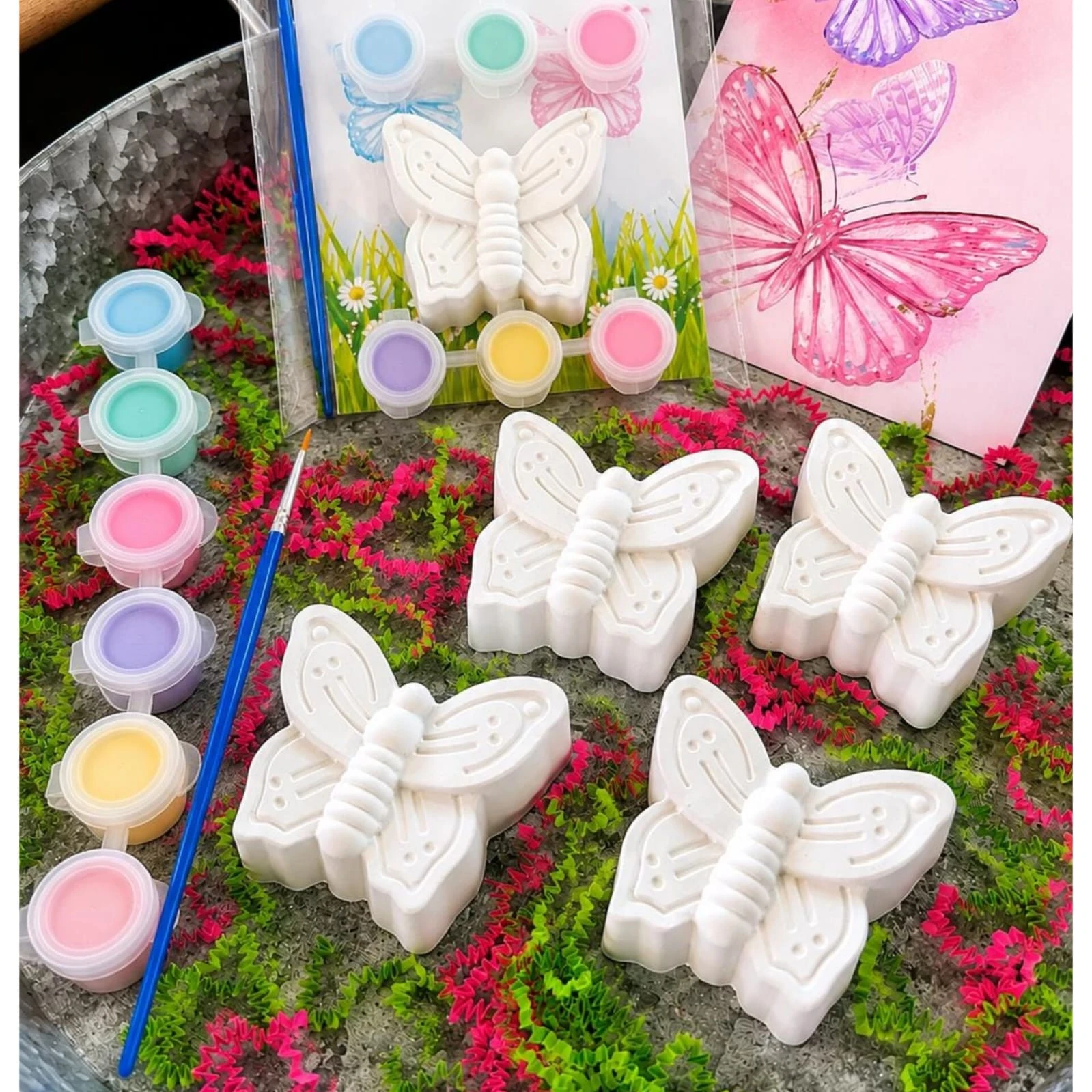 Paint Your Own Plaster Kit • Butterfly Theme • 5 Figures • Colour • Brush
