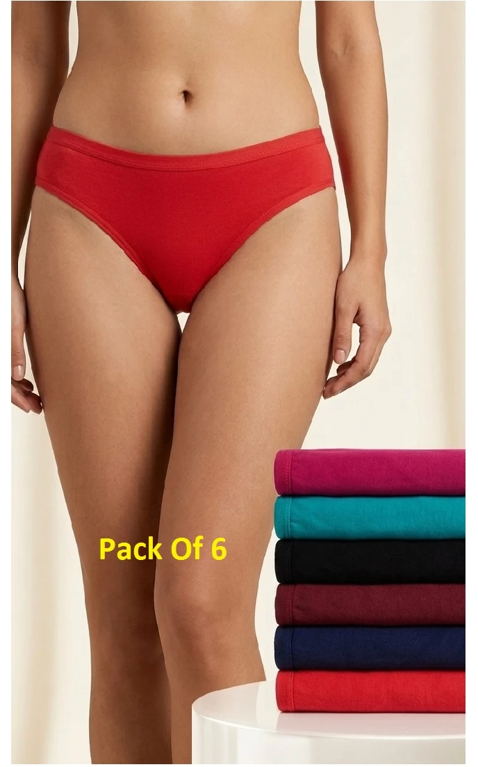 Pure Cotton Panty (Pack of 6) for Women/ Girls, Plain Multi-colour Brief, Ladies Hipster Panties, Soft Cotton Panties for Woman/Girl/Lady