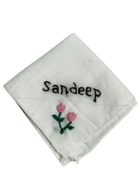 Personalized Embroidered Cotton Handkerchief for Men & Women | Custom Name Printed Hanky with Floral Design