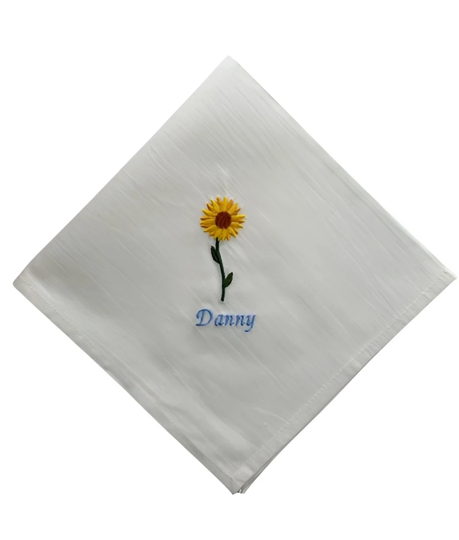 Personalized Embroidered Cotton Handkerchief for Men & Women | Custom Name Printed Hanky with Floral Design