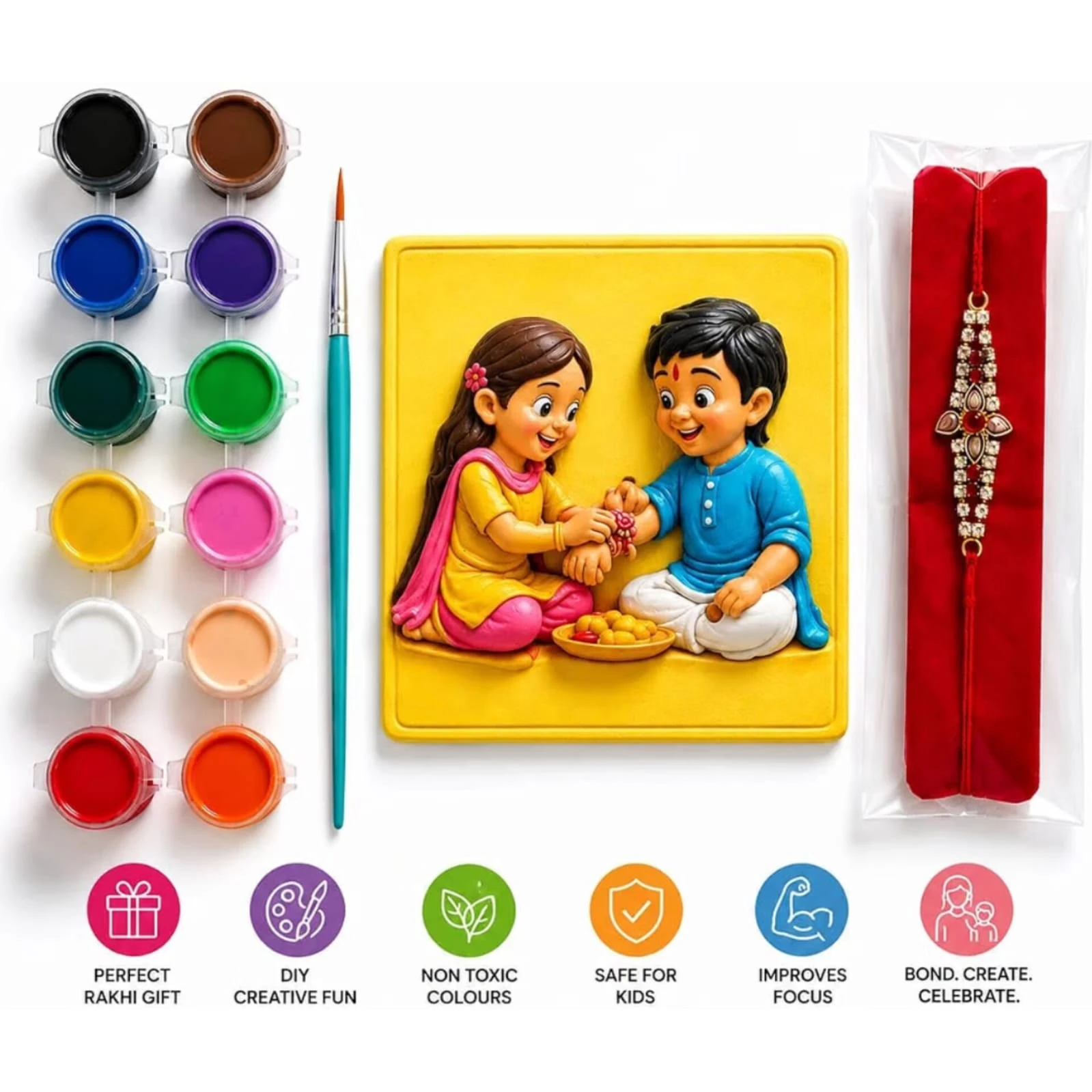 Paint Your Own Plaster Kit • Raksha Bandhan • 1 Figure • Colour • Brush