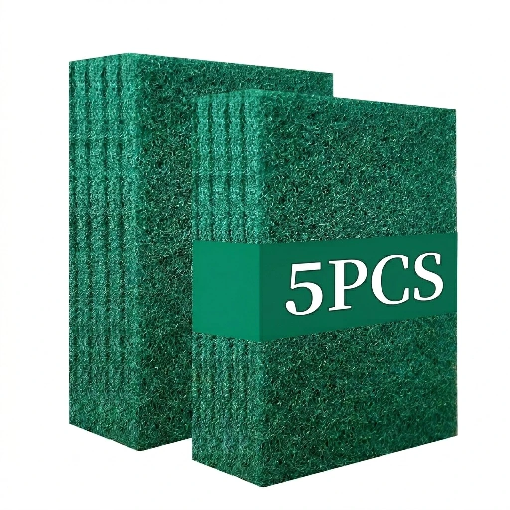 5 Pcs Dish Scrubber Heavy Duty Scouring Pad  Non-Scratch Green Scrub Pads for Safe and Effective Cleaning of Dishes and Kitchen Surfaces.