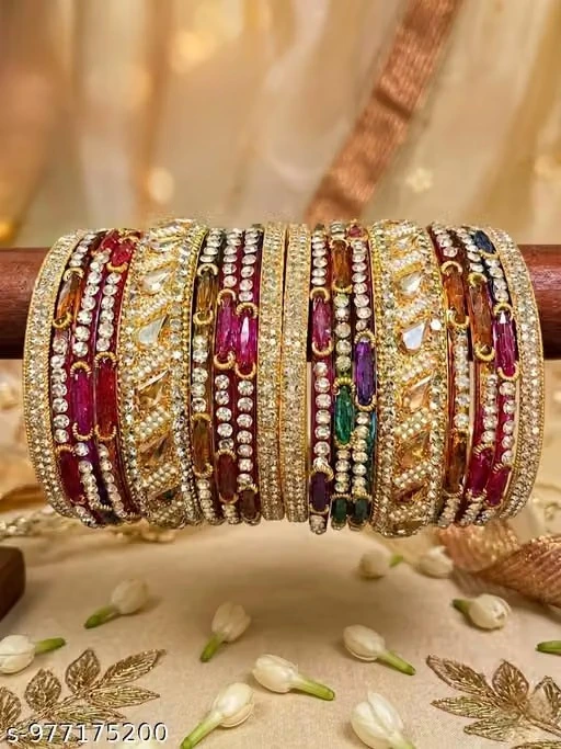 Traditional Multi-Color Bridal Chuda & Bangle Set with Heavy Stone & Crystal Work for Women & Girls