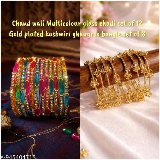 Kashmir bangles, Glass bangles set, Ghungroo bangles, Multicolor chudi set, Chuda of wedding, Trending bangles set for women, Kanch ki chudiya, Kashmiri traditional jewellery, Latkan bangles, Fancy churi combo.