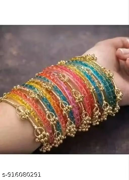 TRENDING KASHIMIRI GHUNGROO WITH RAINDROP BANGLES (LIGHT MULTI COLOR) Set of 20 Bangles