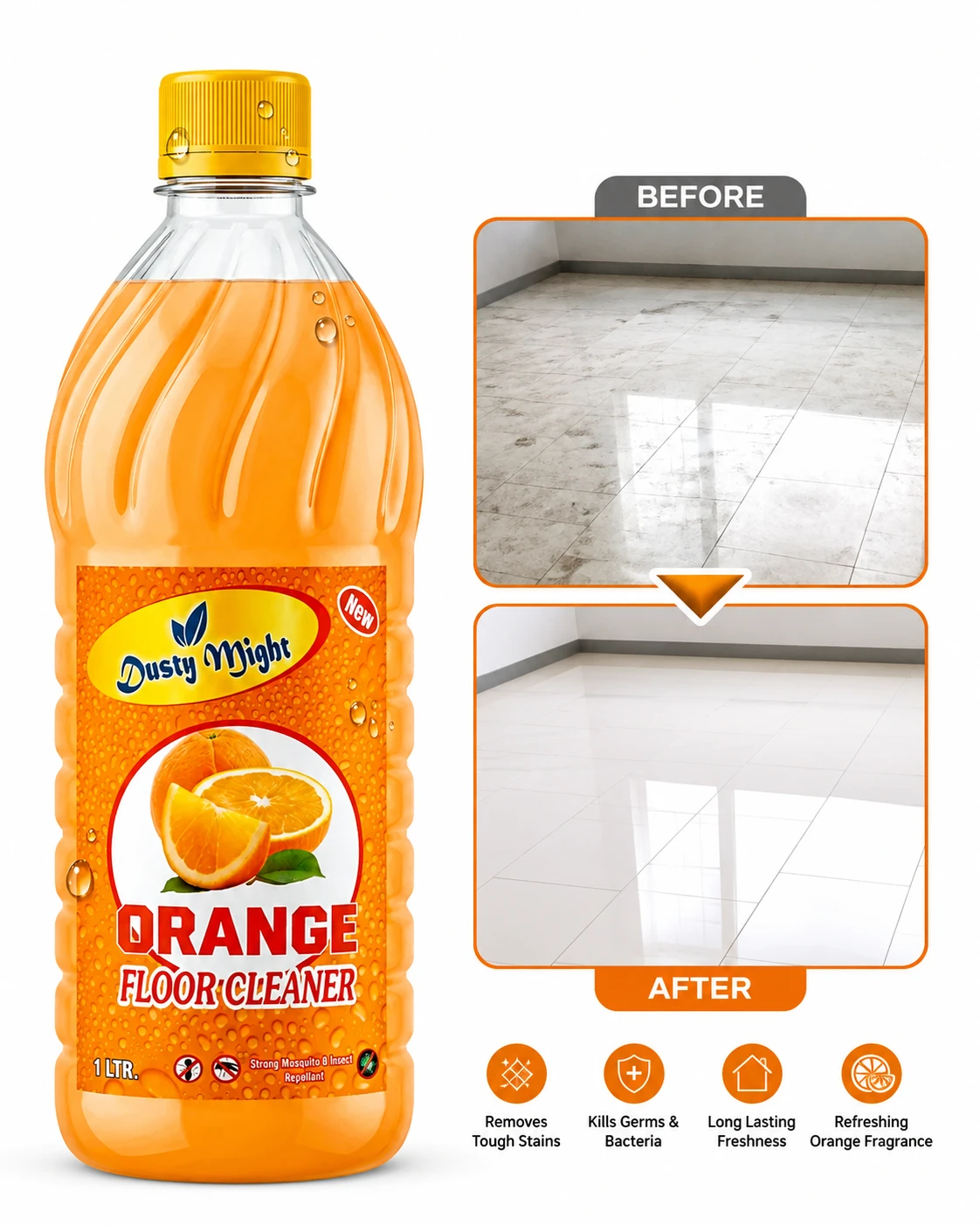 Dusty Might Orange Disinfectant Phenyl | Antibacterial Floor Cleaner for Home | 1 L