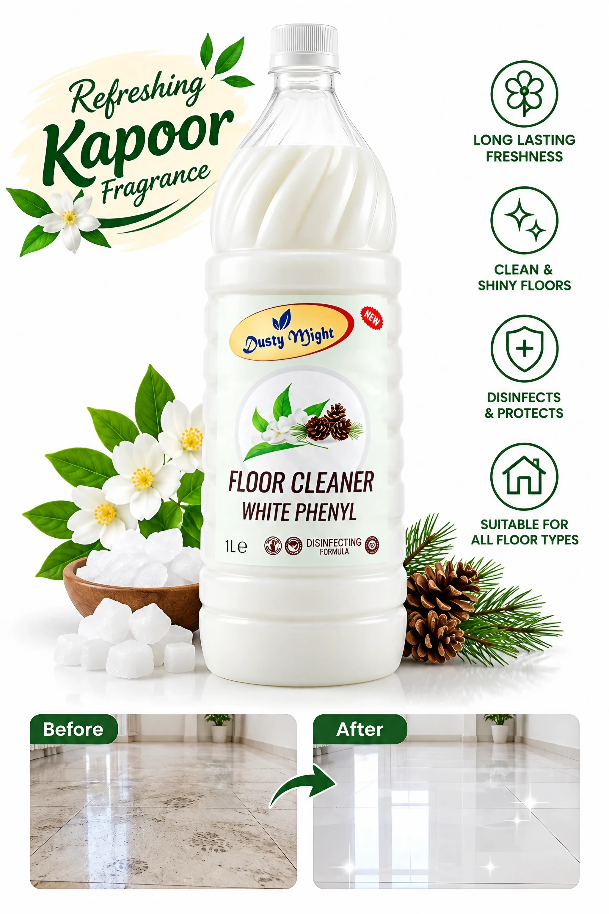 Dusty Might Kapoor Disinfectant Phenyl | Antibacterial Floor Cleaner for Home | 1 L