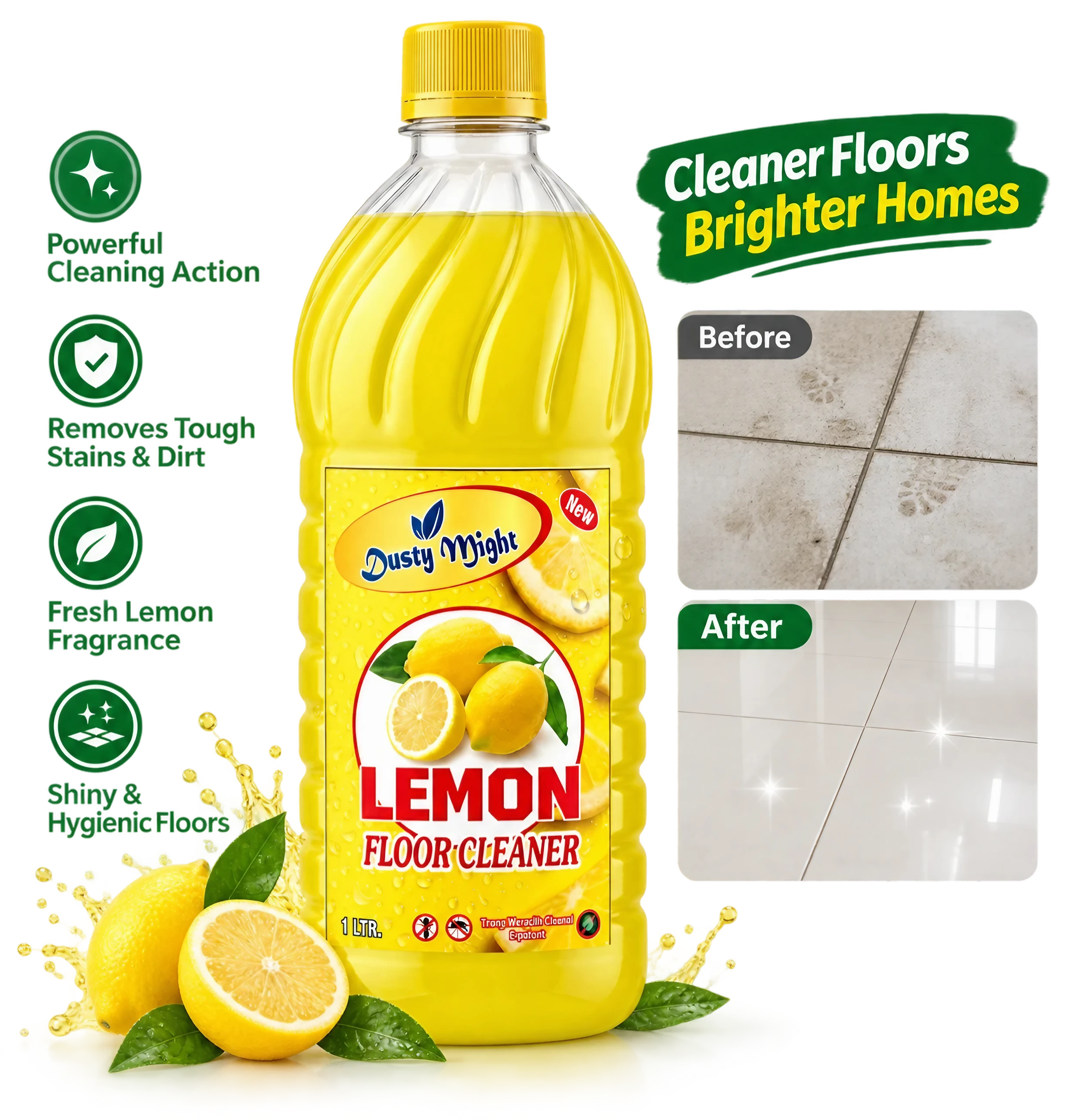 Dusty Might Lemon Disinfectant Phenyl | Antibacterial Floor Cleaner for Home | 1 L
