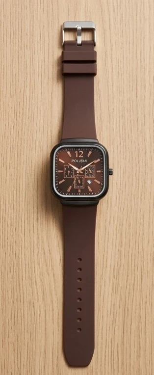 Stylish Men & Boys Brown Silicone Strap Square Dial Analog Quartz Watch