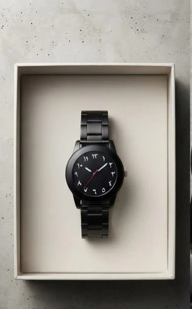 Premium Men & Boys Matte Black Analog Watch with Unique Arabic Dial & Metallic Chain Strap