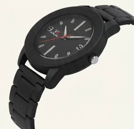 Stylish Men & Boys All-Black Matte Finish Analog Watch with Metal Chain Strap