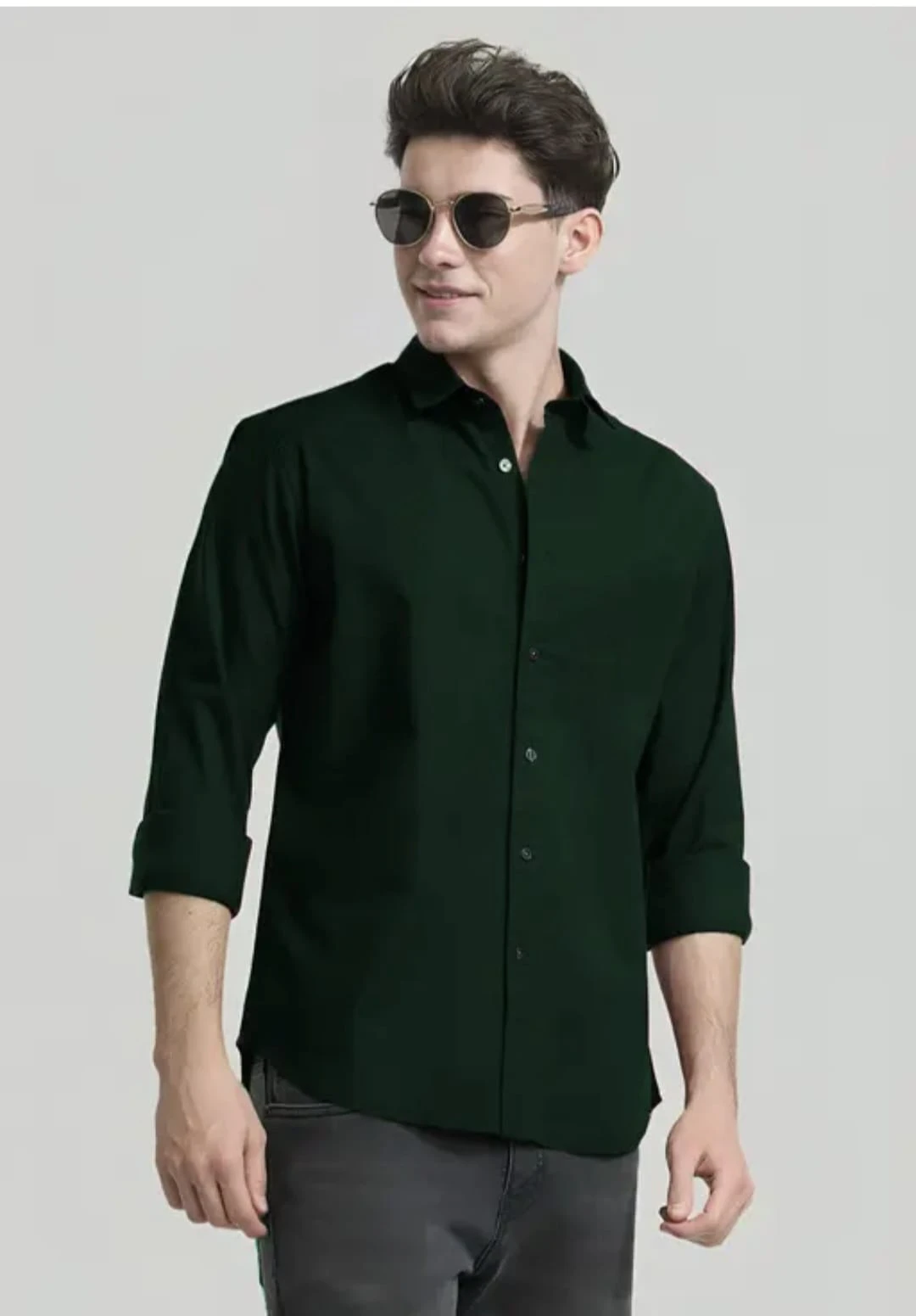 Men's Solid Dark Green Full Sleeve Casual Shirt
