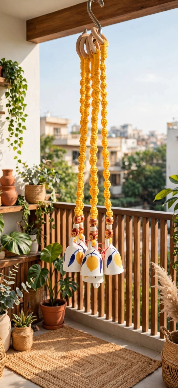 Multicolor Beaded Hanging Bell Set – Traditional Boho Balcony & Home Decor